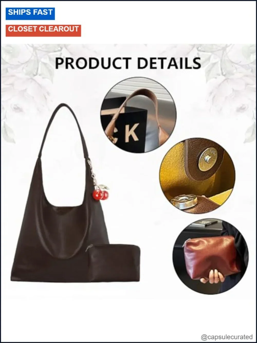 Vegan Hobo Bag Faux Leather Shoulder Purse Slouchy Crossbody Tote Handbag